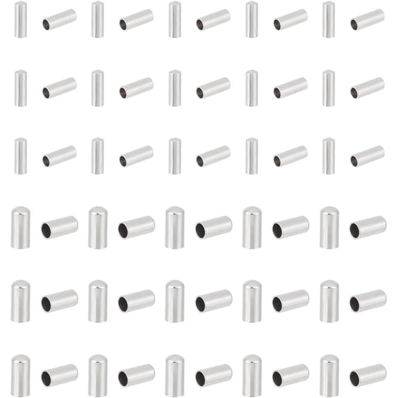 100pcs 2 Sizes Column Cord Ends Stainless Steel End Caps 2mm/3mm Column Leather Cord Ends Cord Terminators End Caps DIY