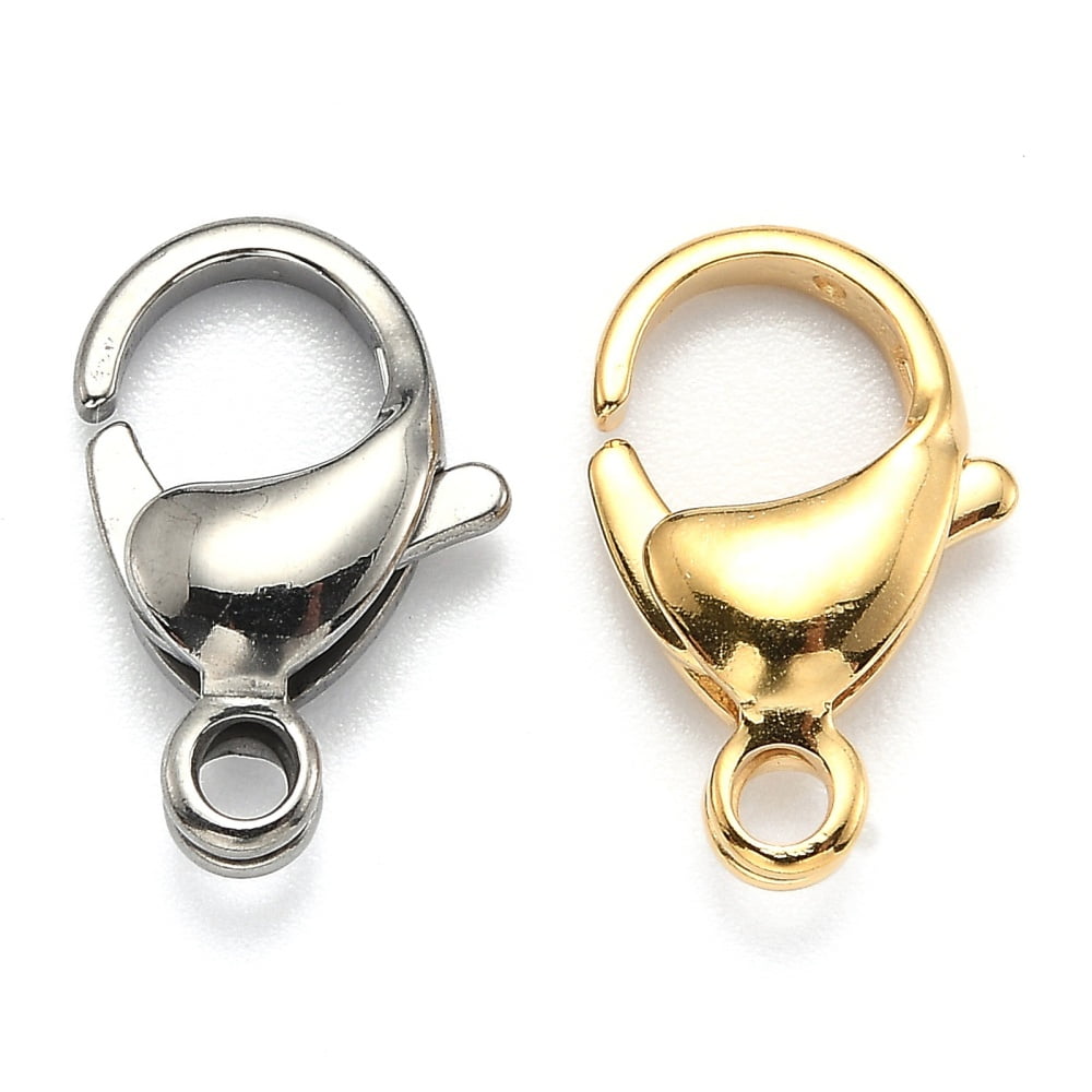 100pcs 2 colors 304 Stainless Steel Lobster Claw Clasps golden & Stainless Steel color 16x10.5x4.7mm Hole: 2.2mm 50pcs/color