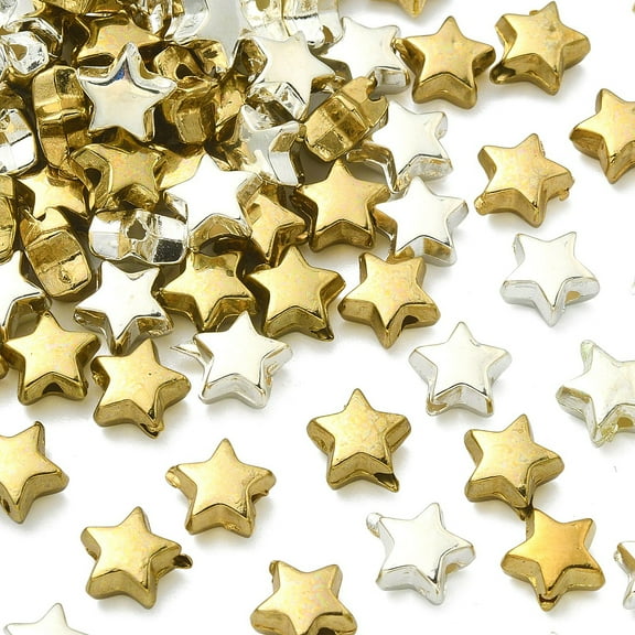 100pcs 2 colors CCB Plastic Beads Star Golden & Silver 6x6.5x3.5mm Hole: 1.2mm 50pcs/color 1bag