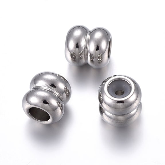 100pcs 201 Stainless Steel Beads with Rubber Inside Slider Beads Column Stainless Steel color 9x9mm Hole: 4.5mm Rubber Hole: 2mm
