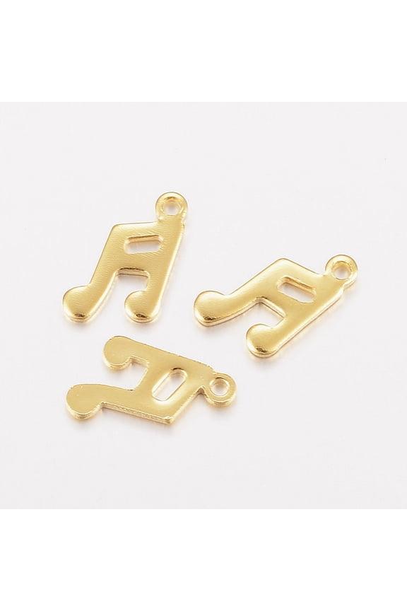 100pcs 201 Stainless Steel Charms Musical Note Real 24K Gold Plated 12x7.5x1mm Hole: 1mm