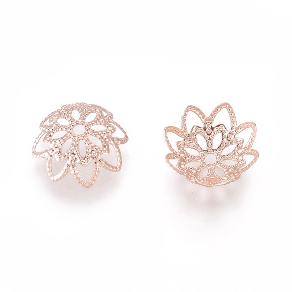 100pcs 201 Stainless Steel Fancy Bead Caps Flower Multi-Petal Rose golden 11x4mm Hole: 1mm