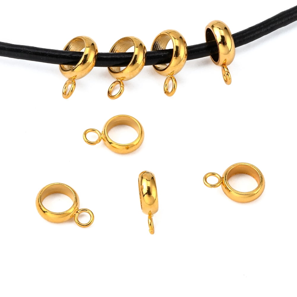 100pcs 201 Stainless Steel Tube Bails Loop Bails Golden 10x7x2mm Hole: 2mm Inner Diameter: 5mm