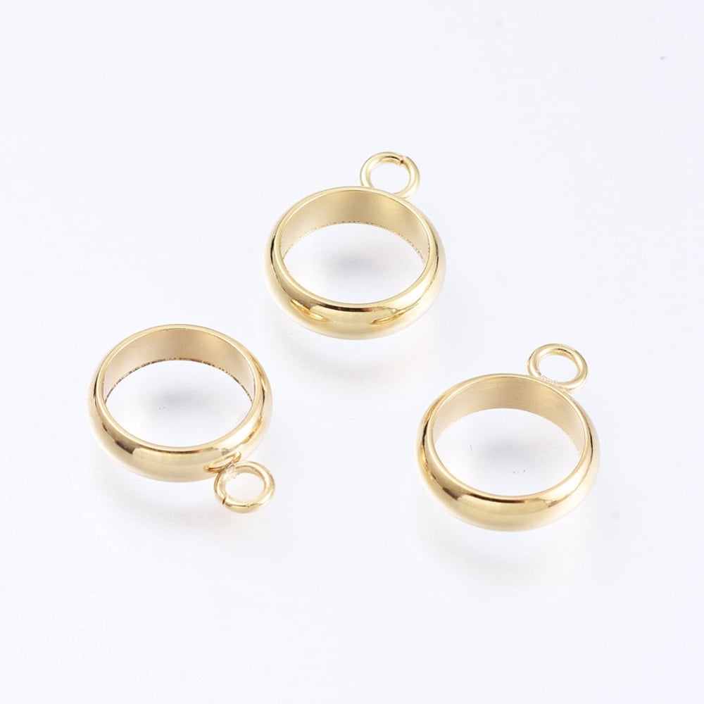 100pcs 201 Stainless Steel Tube Bails Loop Bails Ring Golden 12x9x2.5mm Hole: 2mm 7mm Inner Diameter Gold