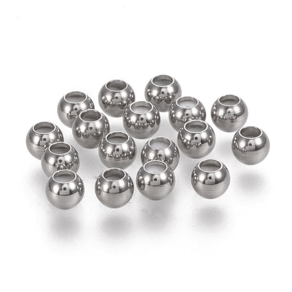 100pcs 202 Stainless Steel Beads with Rubber Inside Slider Beads Stainless Steel Color 4x3.3mm Hole: 1.8mmDIY