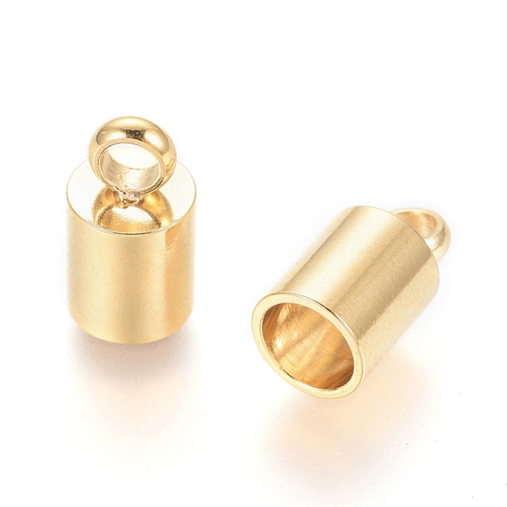 100pcs 202 Stainless Steel Cord Ends Golden 9x5mm Hole: 2mm Inner Diameter: 4mm