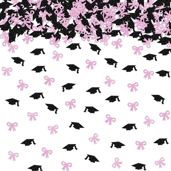 100pcs 2025 Graduation Confetti, Pink Glitter Congrats Grad Table Confetti, Graduation Cap/Pink Bow Paper Cut Outs for Class of 2025/Grad Party Table Decoration