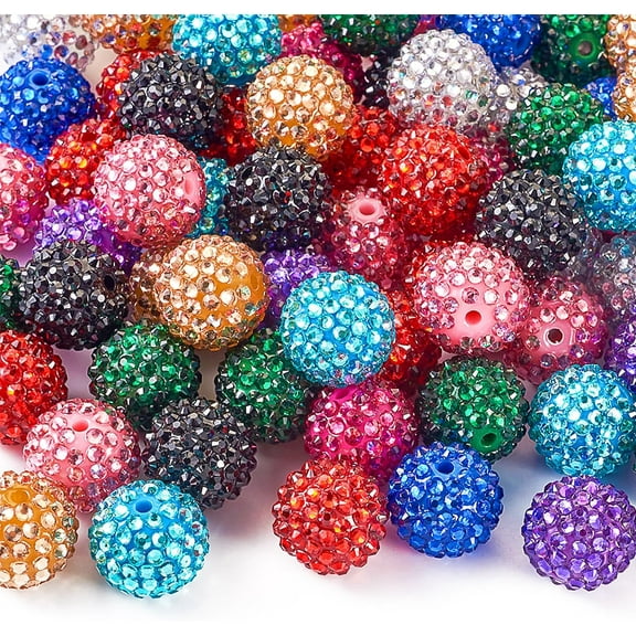 100pcs 20mm Resin Rhinestone Beads for Pens, Sparkly Disco Ball Beads Plastic Chunky Bubblegum Beads Big Bling Diamond Focal Beads for DIY Jewelry Making Keychain Bracelets Necklace Crafts