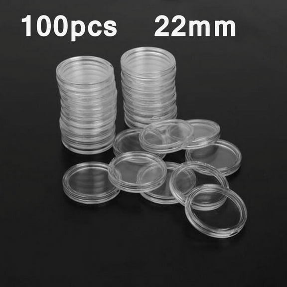 100pcs 22mm Clear Round Plastic Coin Capsules Container Storage Holder Case Coins Storage Capsules Protection Boxes Containers