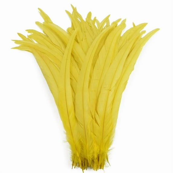 100pcs 25-40cm Wholesale Rooster Feathers Wedding Crafts DIY Natural Feather Handwork Party Plume Carnival Headwear Decoration Yellow 35-40cm