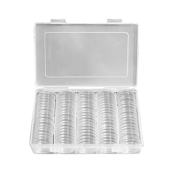 100pcs 25mm Coin Round Plastic Coin Holder Box Case Container with Storage Box for Coin Collection