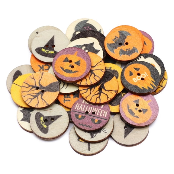 100pcs 25mm Halloween Decor Round Wooden 2 Hole Sewing Button for Clothing Scrapbooking DIY Craft Decoration