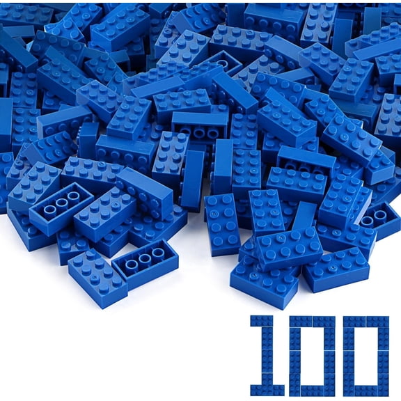 100pcs 2x4 Bricks Blue Pieces Classic Parts Bricks Building Creative Play Blocks Set Toy Combine with Major Brick Brands