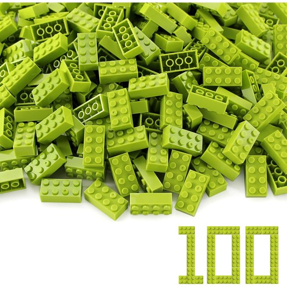 100pcs 2x4 Bricks Lime Pieces Parts Classic Building kit Creative Play Set Blocks Toy Accessories Basic Compatible with 3001 Major Brands