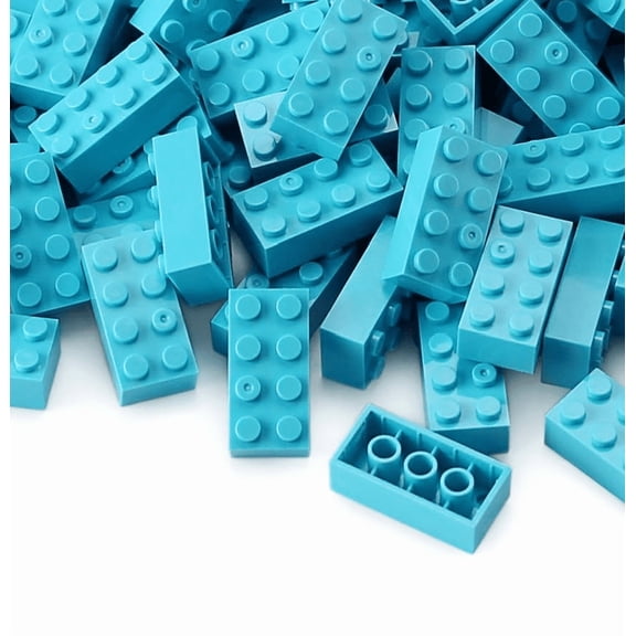 100pcs 2x4 Bricks Medium Azure Pieces Parts Classic Building kit Creative Play Set Basic Blocks Toy Accessories Compatible with 3001 Major Brands