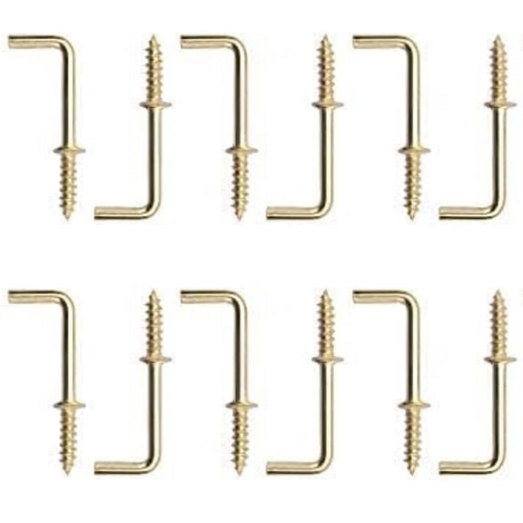 100pcs 3/4 Inch Right Angle Screw Hooks Square Bend Hooks Self-Tapping Scew Hook for Hanging, Gold