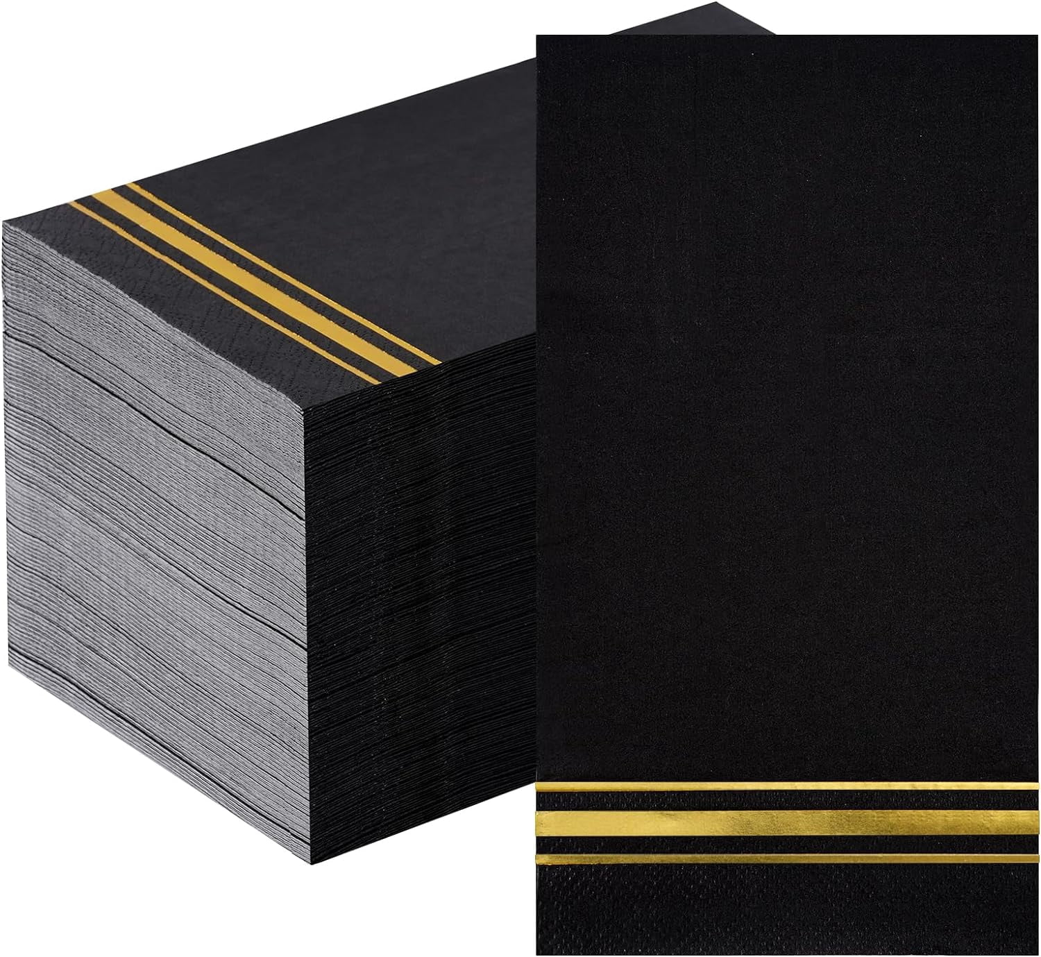 100pcs 3-Ply Black and Gold Paper Napkins, Black Elegant Dinner Napkins, Gold Foil Guest Napkins Disposable Hand Towels for Bathroom Wedding Anniversary Birthday Holiday Party