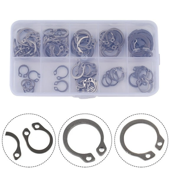 100pcs 304 Stainless Steel External Circlip Retaining Ring Assortment Set, Rust Resistant Snap Ring Kit for Automotive, Mechanical and Industrial Repair Applications, 8