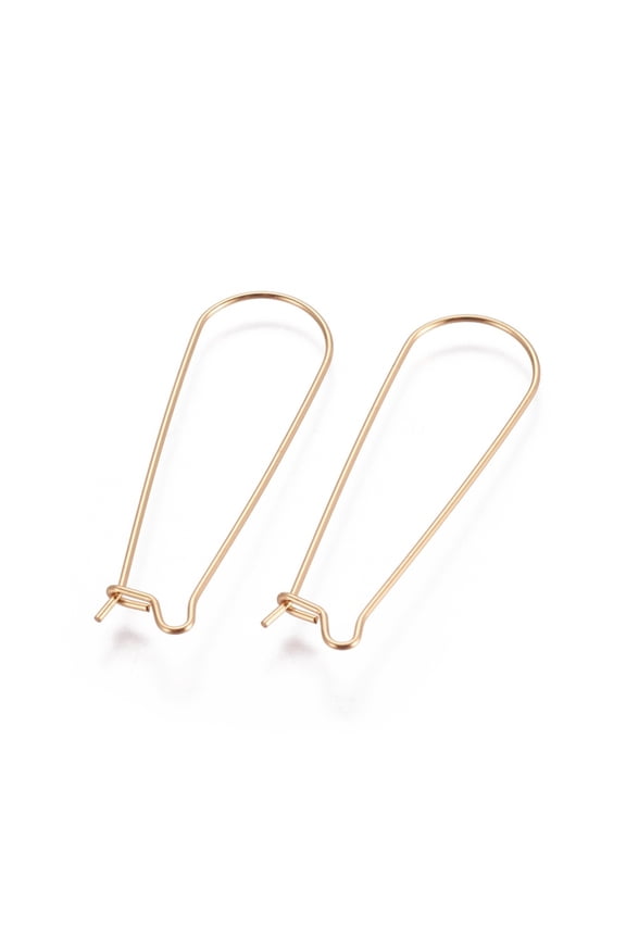 100pcs 304 Stainless Steel Hoop Earring Finding Kidney Ear Wire Real 18K golden Plated 21 Gauge 39x12.5mm Pin: 0.7mm