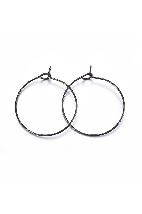 100pcs 304 Stainless Steel Hoop Earring Settings Ion Plating(IP) Ring Electrophoresis Black 21 Gauge 25x4mm Pin: 0.7mm