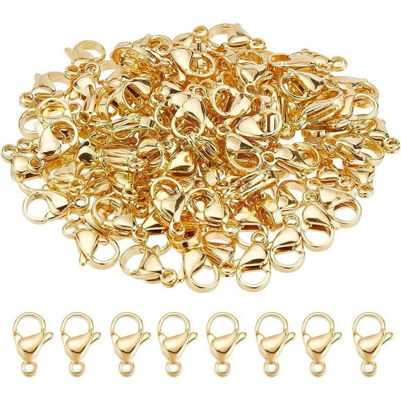 100pcs 304 Stainless Steel Lobster Claw Clasps 24k Gold Plated Jewelry Clasps 11x7mm Bracelet Closure Clasps Lobster Clip
