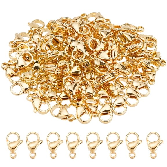 100pcs 304 Stainless Steel Lobster Claw Clasps 24k golden Plated Jewelry Clasps 11x7mm Bracelet Closure Clasps Lobster Clip Hook Connector for DIY Earring Bracelet Necklace Waist Chain