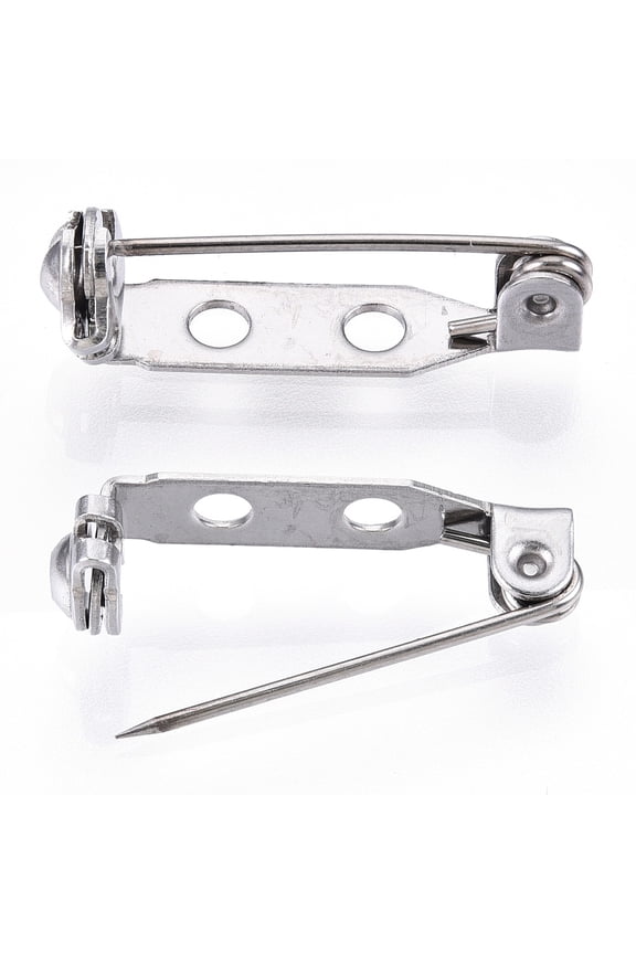 100pcs 304 Stainless Steel Pin Brooch Back Bar Findings Stainless Steel Color 21.5x5x7.5mm Hole: 2mm
