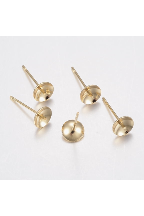 100pcs 304 Stainless Steel Stud Earring Findings golden 14x6mm Pin: 0.8mm