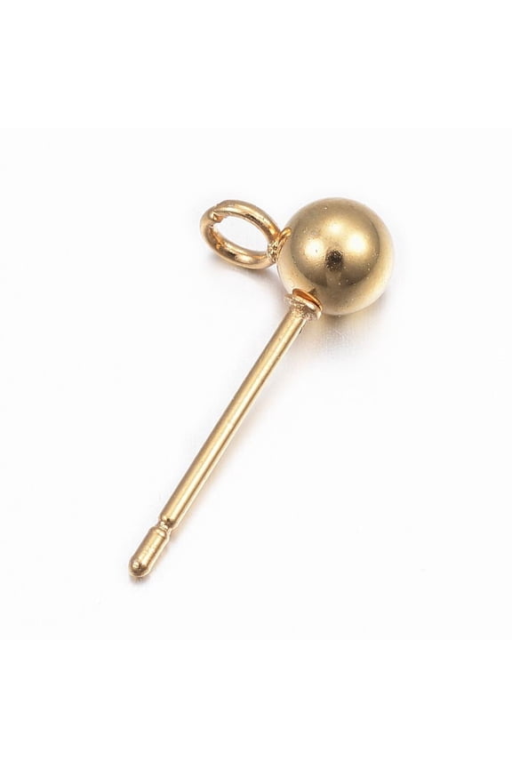 100pcs 304 Stainless Steel Stud Earring Findings with Loop Round golden 15x7x4mm Hole: 1.7mm Pin: 0.8mm DIY