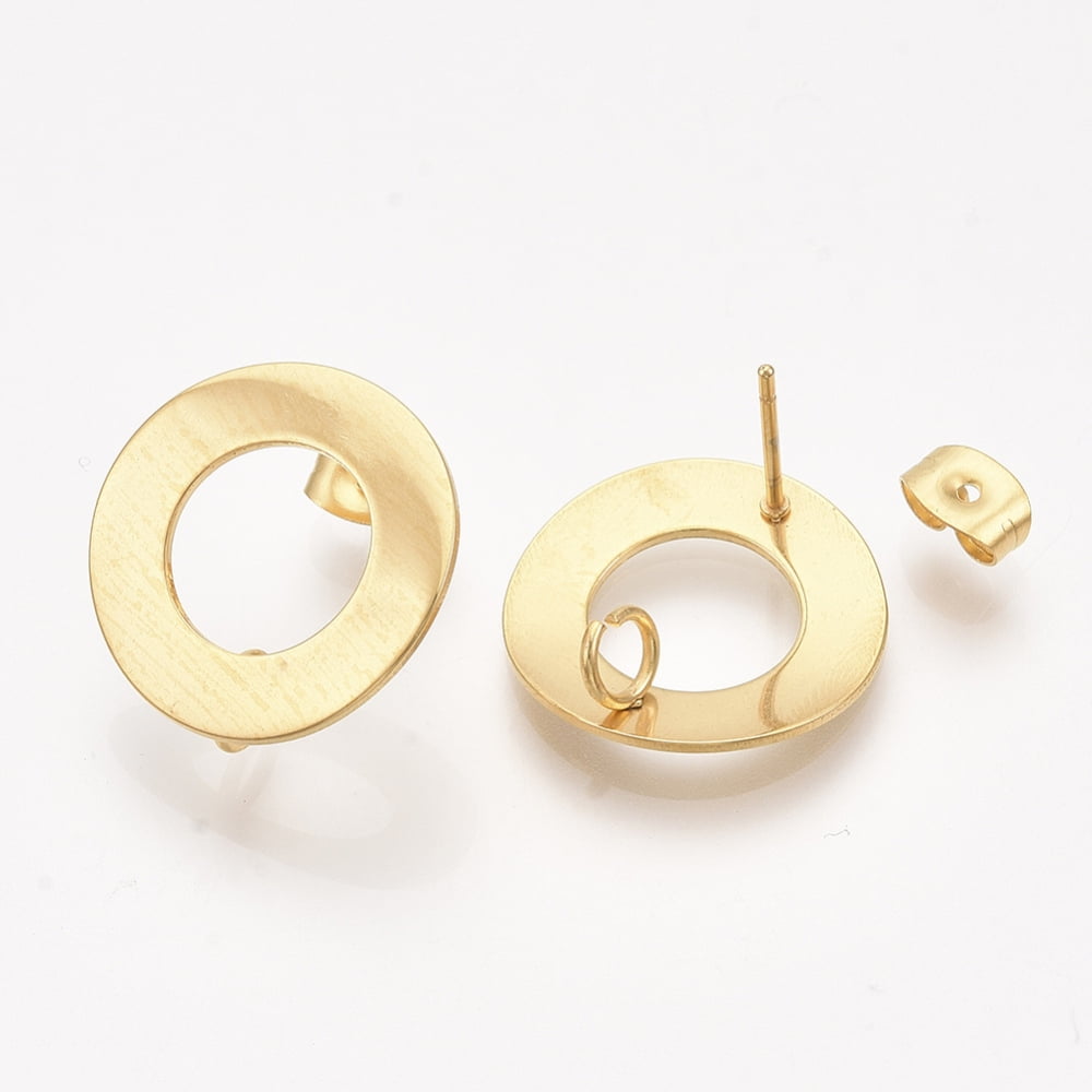 100pcs 304 Stainless Steel Stud Earring Findings with Loop and Ear Nuts/Earring Backs Flat Round Golden 18mm Hole: 3mm Pin: 0.7mm