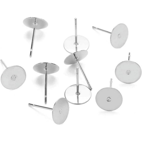 100pcs 316 Grade Surgical Stainless Steel Hypoallergenic Stud Earring Posts 8mm Flat Board Glue On Post Setting with Earnut Backings SEF221-8