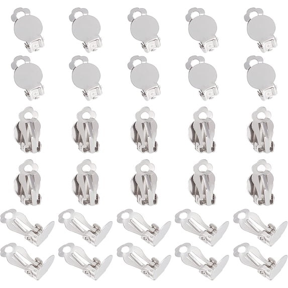 100pcs 316 Stainless Steel Clip-on Earring Fibdings Tray 10mm Earring Settings Round Flat Back Tray Earring Clips Earrings for DIY Earring Making for DIY