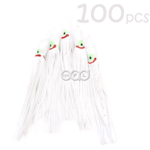 100pcs 4.75" Fishing Squid Skirts Octopus Trolling Hoochies soft Lure White @US
