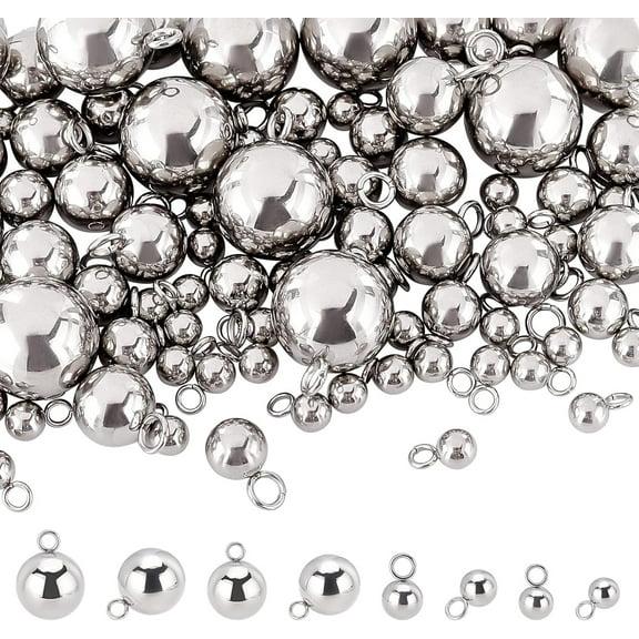 About 100pcs 4 Sizes Stainless Steel Ball Charms Round Metal Pendants Dangle Charms for Necklace Bracelet Jewelry Making Stainless Steel Color 1.8-2.5 mm Hole