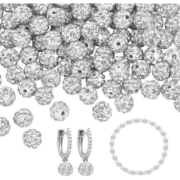 100pcs 4mm White Rhinestone Beads White Clay Beads Polymer Bead Clay Pave Disco Ball Round Diamond Bead for Necklace Bracelet Jewelry Making Party Decoration DIY