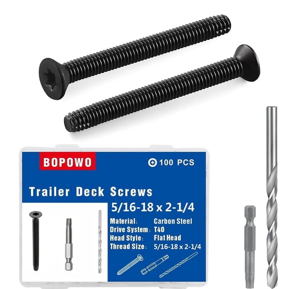(100pcs) 5/16-18 x 2-1/4" Flat Head Thread Cutting Trailer Deck Screws, Black Phosphate, Package Contains T40 Star Drivea and 9/32 Drill bit