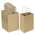 thumbnail image 1 of 100pcs 5.25x3.25x8.25 Inch Small Plain Natural Paper Gift Bags with Handles Bulk, Kraft Bags for Birthday Party Favors Grocery Retail Shopping Business Goody Craft Bags Cub (Brown 100 Count), 1 of 7