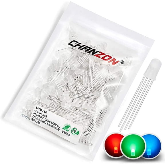 100pcs 5 Color Diffused Diode Lights, Common Anode (Matte Round Tricolor) 4 Pin, High Brightness, Lighting Bulb Electronic Components Indicator Light LED