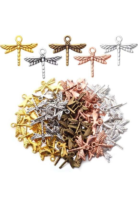 100pcs 5 ColorsDragonfly Charm Alloy Insects Charms Dragonfly Bead Charms for DIY Earrings Necklace Bracelet Jewelry Findings Making Accessory and Crafting,