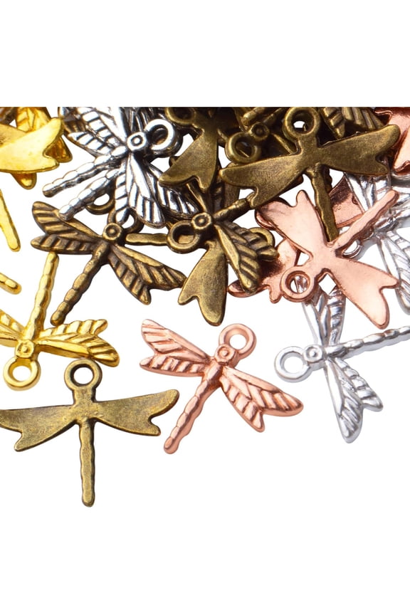 100pcs 5 Colors,Dragonfly Charm Pendants Alloy Insects Charms Dragonfly Bead Charms for DIY Earrings Necklace Bracelet Jewelry Findings Making Accessory and Crafting