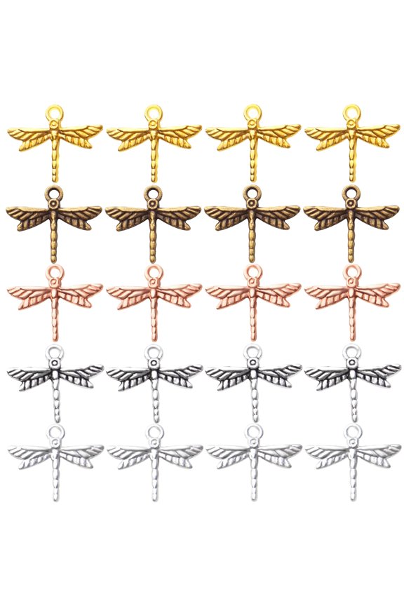 100pcs 5 Colors, Dragonfly Charm Pendants Alloy Insects Charms Dragonfly Bead Charms for DIY Earrings Necklace Bracelet Jewelry Findings Making Accessory and Crafting