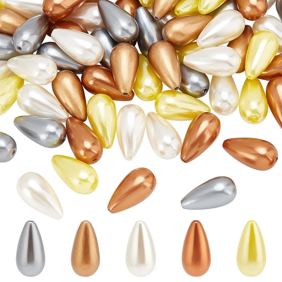 100pcs 5 Colors Pearl Beads 0.8x0.4'' Teardrop Pearl Beads Imitation Craft Pearls Loose Spacer Beads for Bracelets Neklaces Jewelry Crafts Making