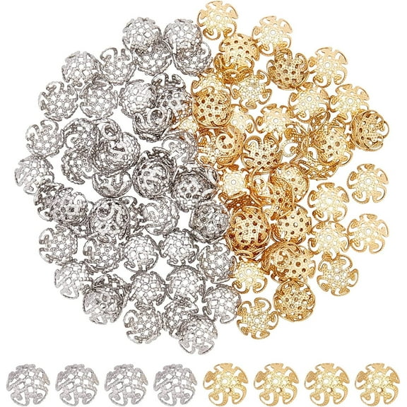 100pcs 5-Petal Flower Bead Caps 304 Stainless Steel Spacer End Caps 8mm in Diameter Bead Cap Spacers