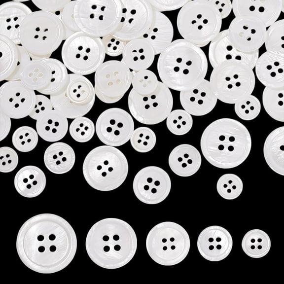 100pcs 5 Sizes Natural Shell Buttons 10/12/15/18/20mm Round Shell Buttons 4-Hole Sewing Button White Craft Seashell Button for Cloth Coats Suits Jacket Blazers Jeans Skirts Sewing