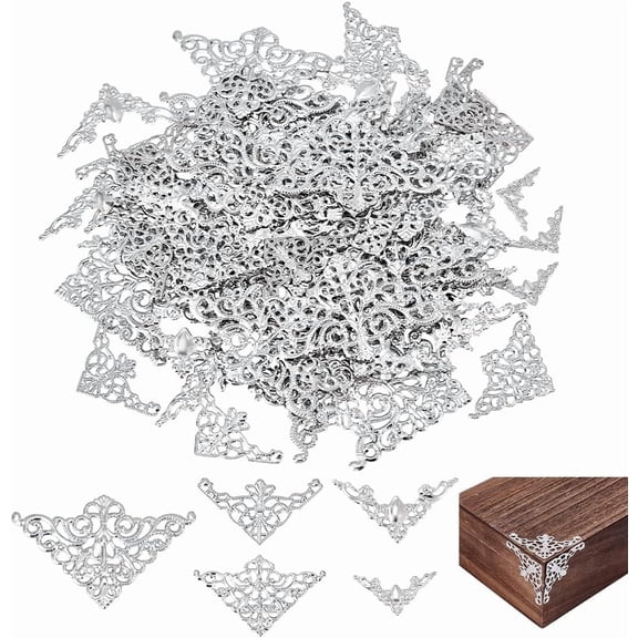 100pcs 5 Styles Corner Protectors Corner Cover Table Edge Cover Corner Protector Jewelry Box Corner Protectors Silver Book Corner Protector Appliques for Furniture Book Album Cabinet