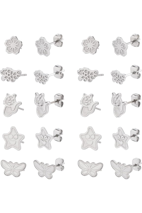 100pcs 5 Styles Flower Leaf Earrings Star Earring Sets Cat Butterfly Earring Findings Oil Drop Stainless Steel Stud Earrings Sets for DIY DIY Earring Jewelry Making Pin:0.8mm