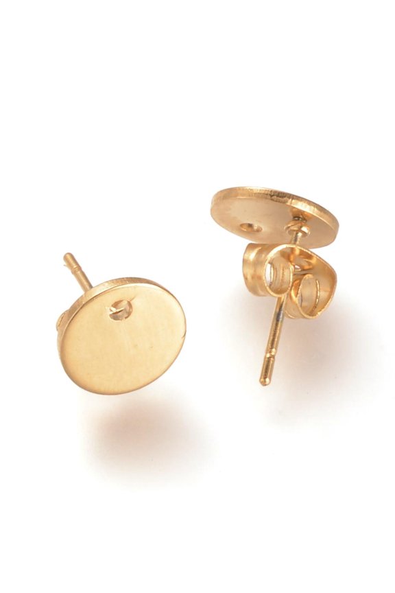 100pcs(50pairs) Flat Round Stud Earring Findings Stainless Steel Stud Earring 0.8mm Pin Golden Earring Stud Components Earring Posts