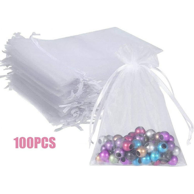 100pcs 5X7 Inches White Organza Bag Christmas Drawstring Pouches