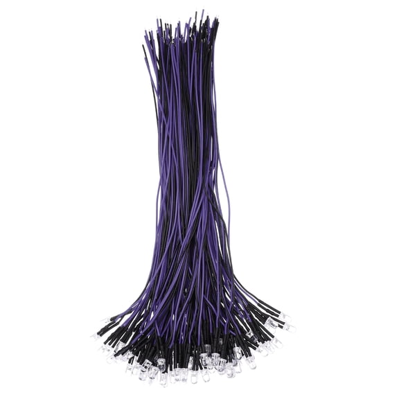 100pcs 5mm LED Diode Lights, Purple Light DC 12V Pre-Wired Small Emitting LED Light High Brightness
