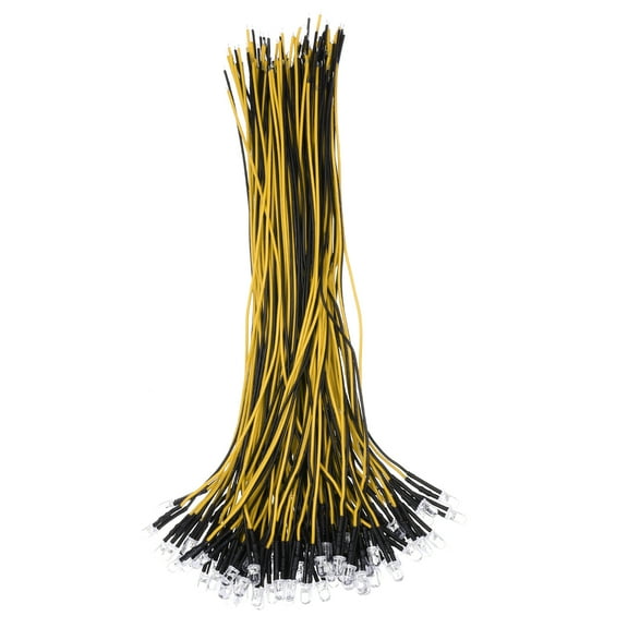 100pcs 5mm LED Diode Lights, Yellow Light DC 12V Pre-Wired Small Emitting LED Light High Brightness